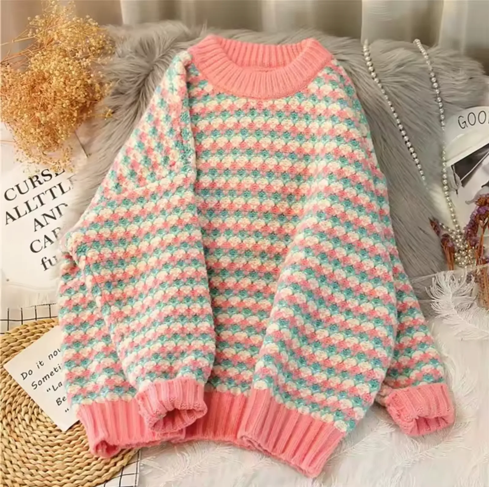 – Übergroßer gestreifter Pullover
